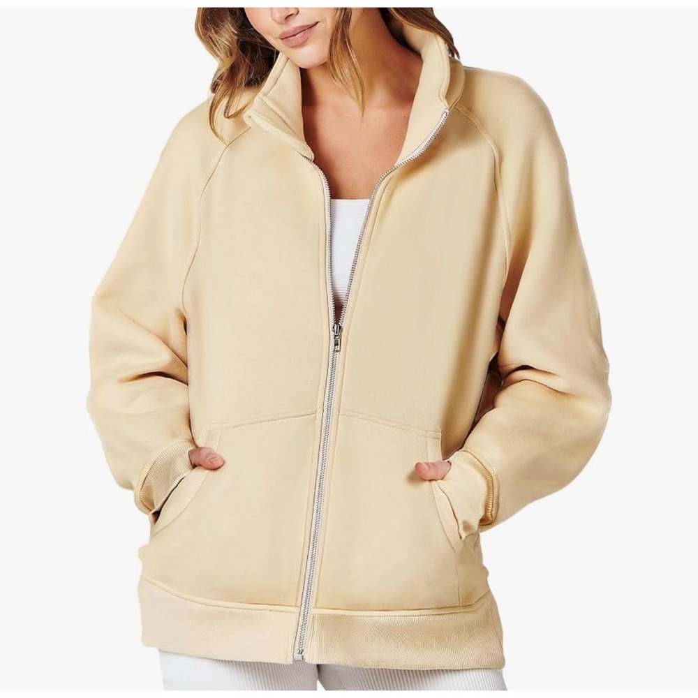 Caracilia Womens Apricot/Tan Full Zip Fleece Lined Sweatshirt Oversized XL